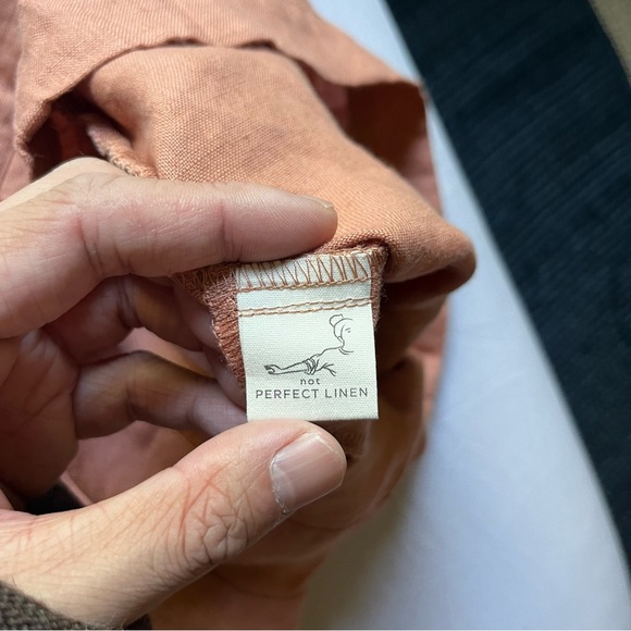 NOTPERFECTLINEN peach salmon pink linen elastic waist pleated high rise shorts - Picture 5 of 6